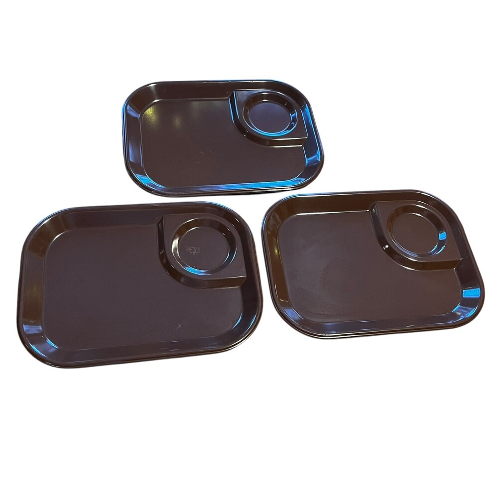 3 VTG Rubbermaid Chocolate Brown Melamine 3850 TV Lunch Snack Serving Tray 11x8